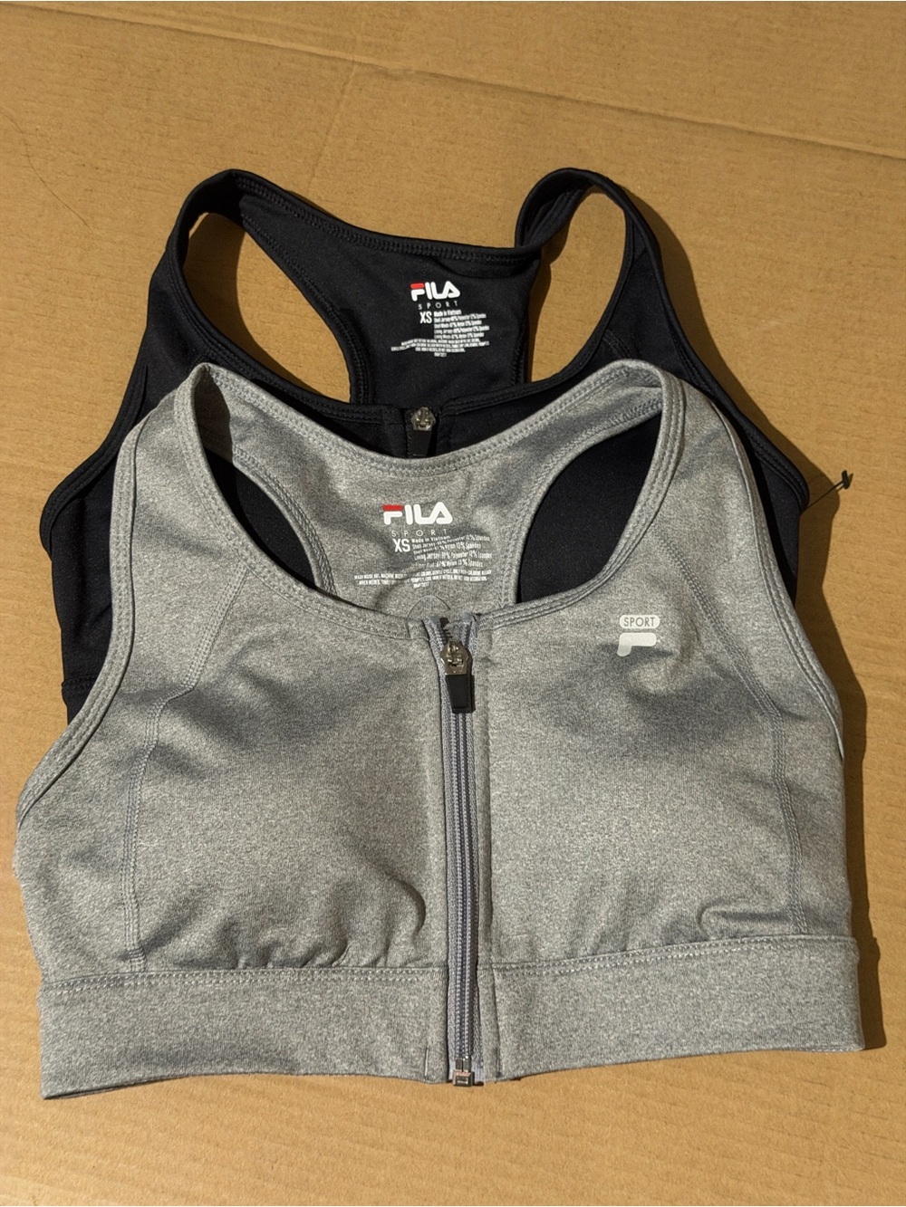 FILA Women's Front-Zip Sports Bras in Gray and Black